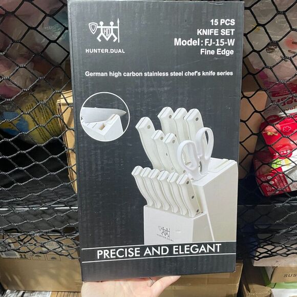 HUNTER DUAL Knife Set 15 Piece Kitchen Knife Set with Block Self Sharpening - Picture 7 of 7